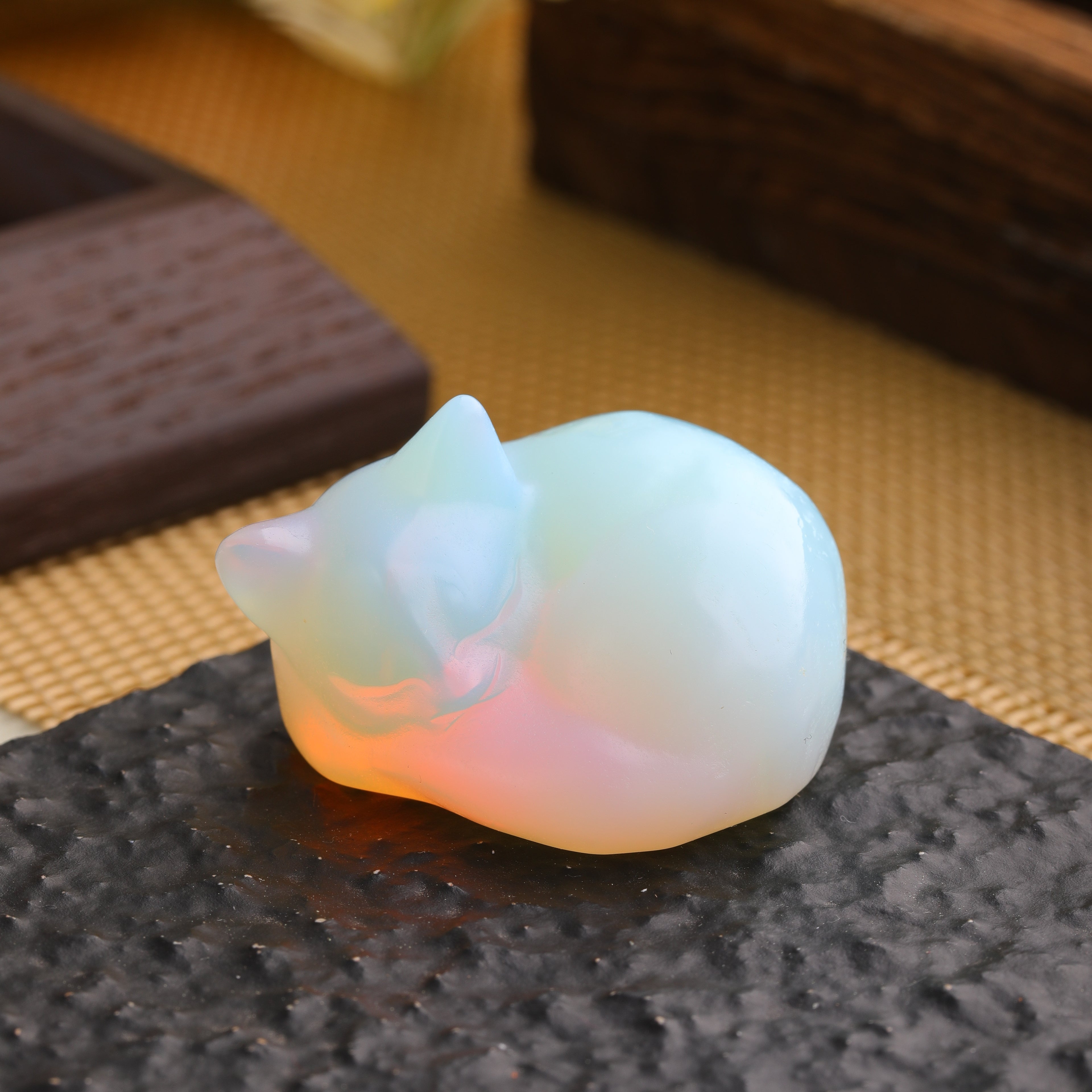 Cat Figurines Natural Stone Statue Healing Crystals Gift Gemstone Sculpture Room Home Desk LuckyDecoration